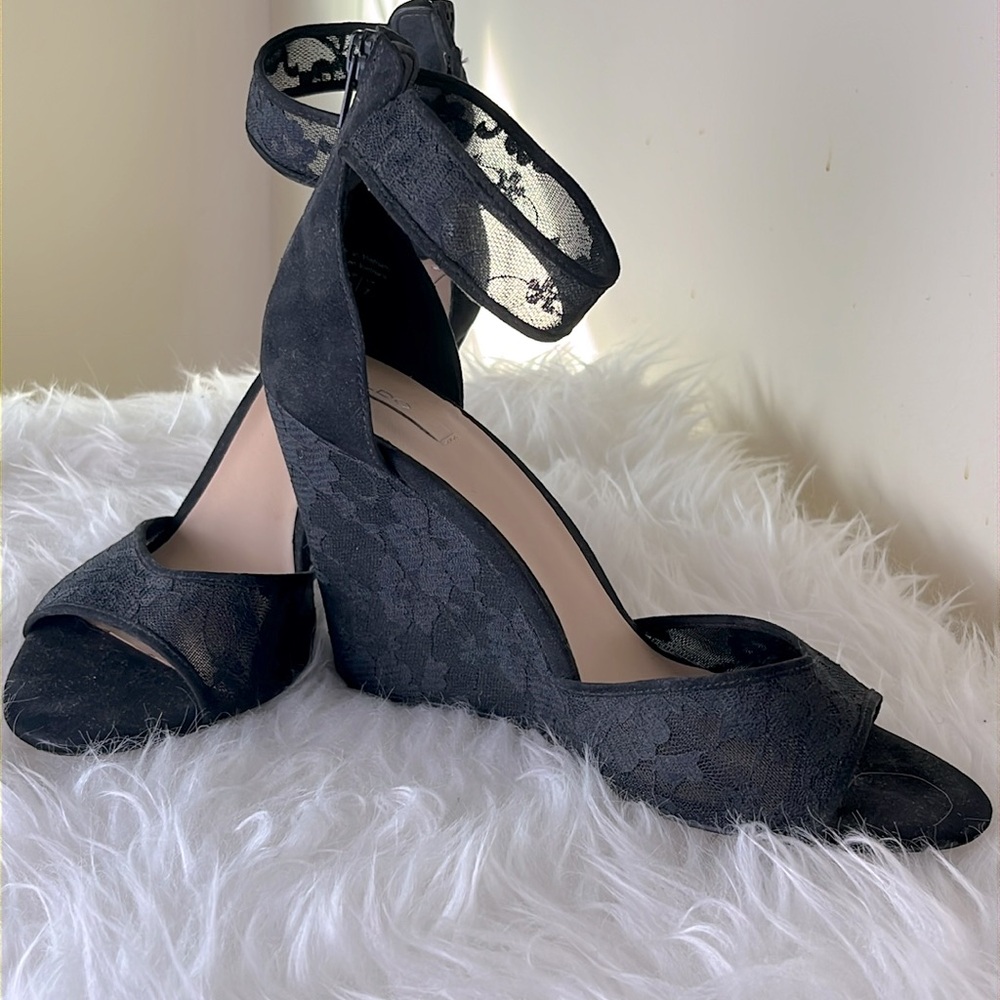 Aldo wedge, ankle strap lace heels
